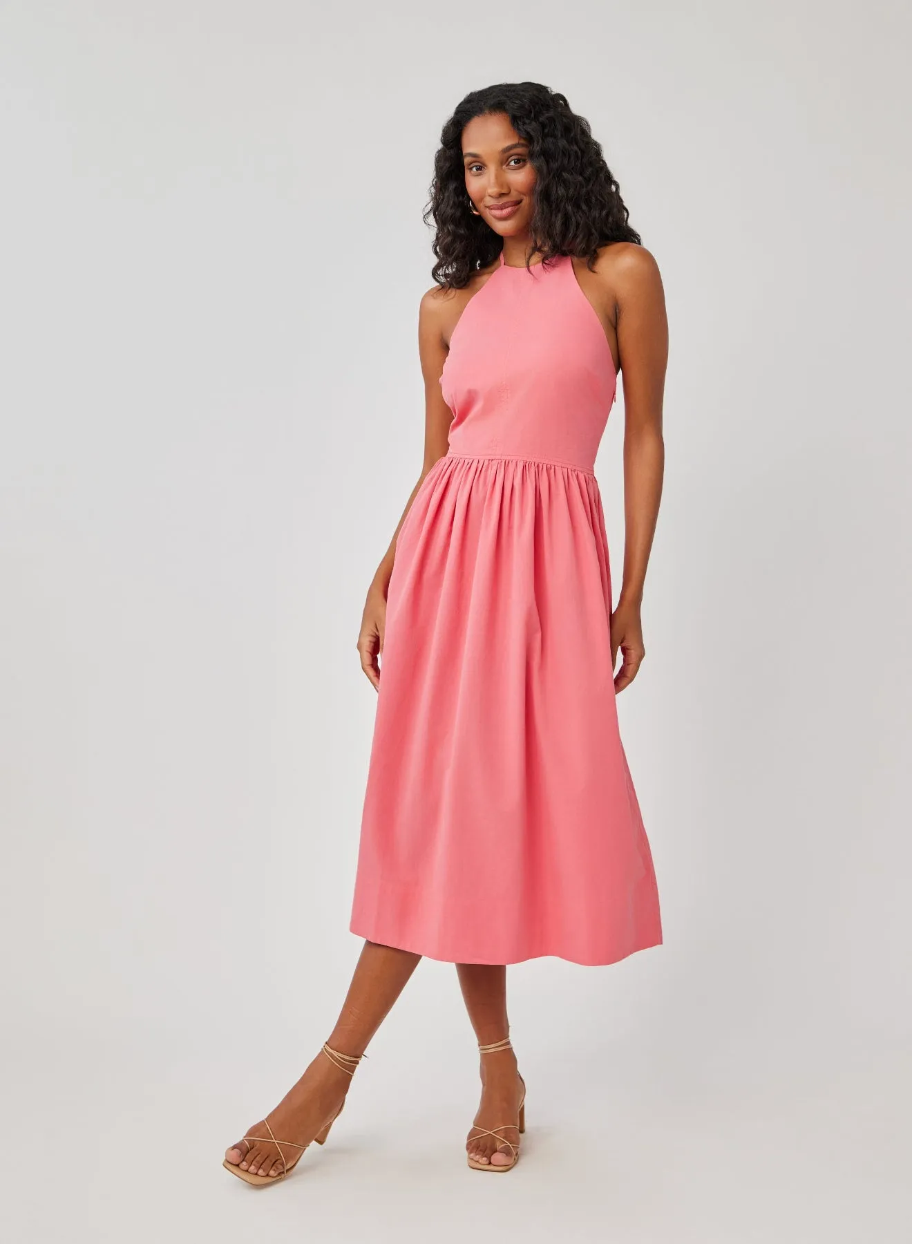 Fitted Midi Halter Dress - Hibiscus Pink sold by Bella Dahl