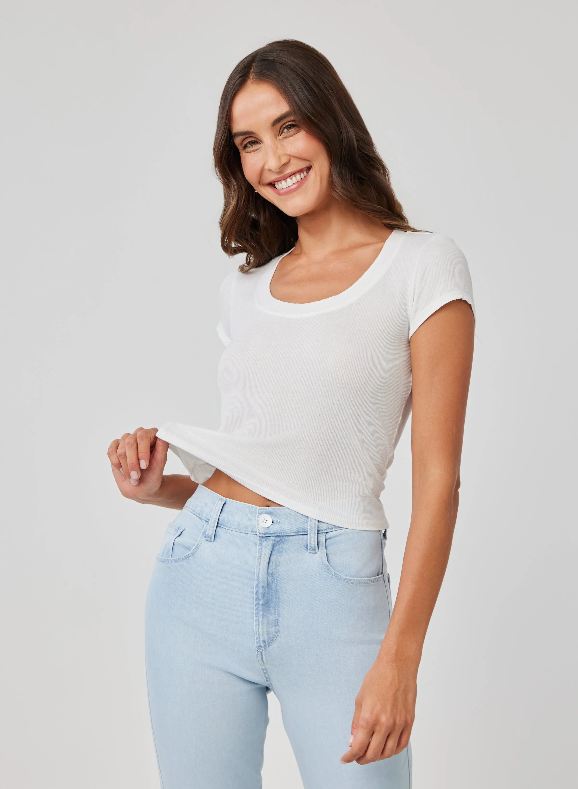 Wide Scoop Neck Tee - White sold by Bella Dahl