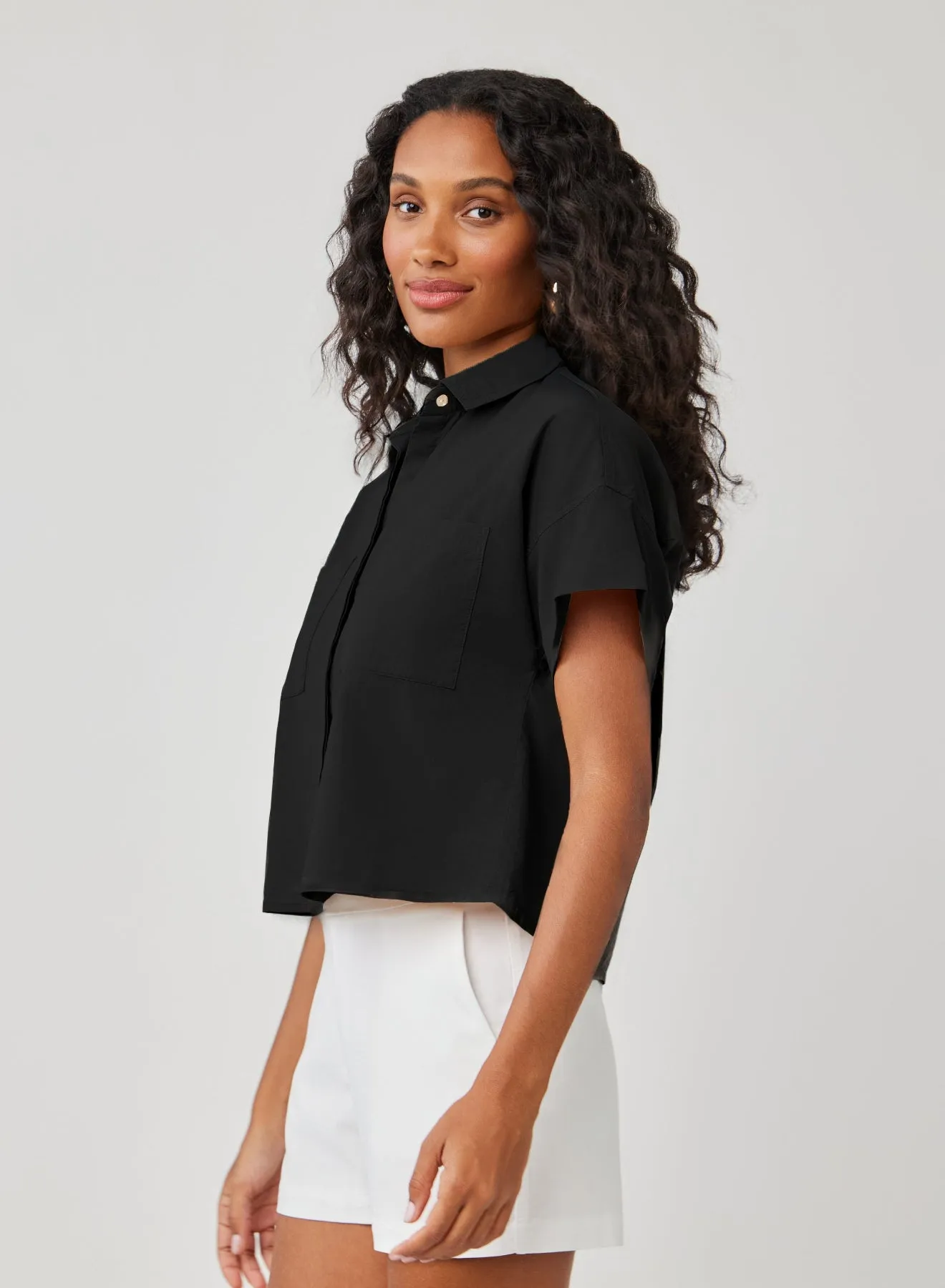 Boxy Two Pocket Short Sleeve Shirt- Black sold by Bella Dahl product image thumbnail 2