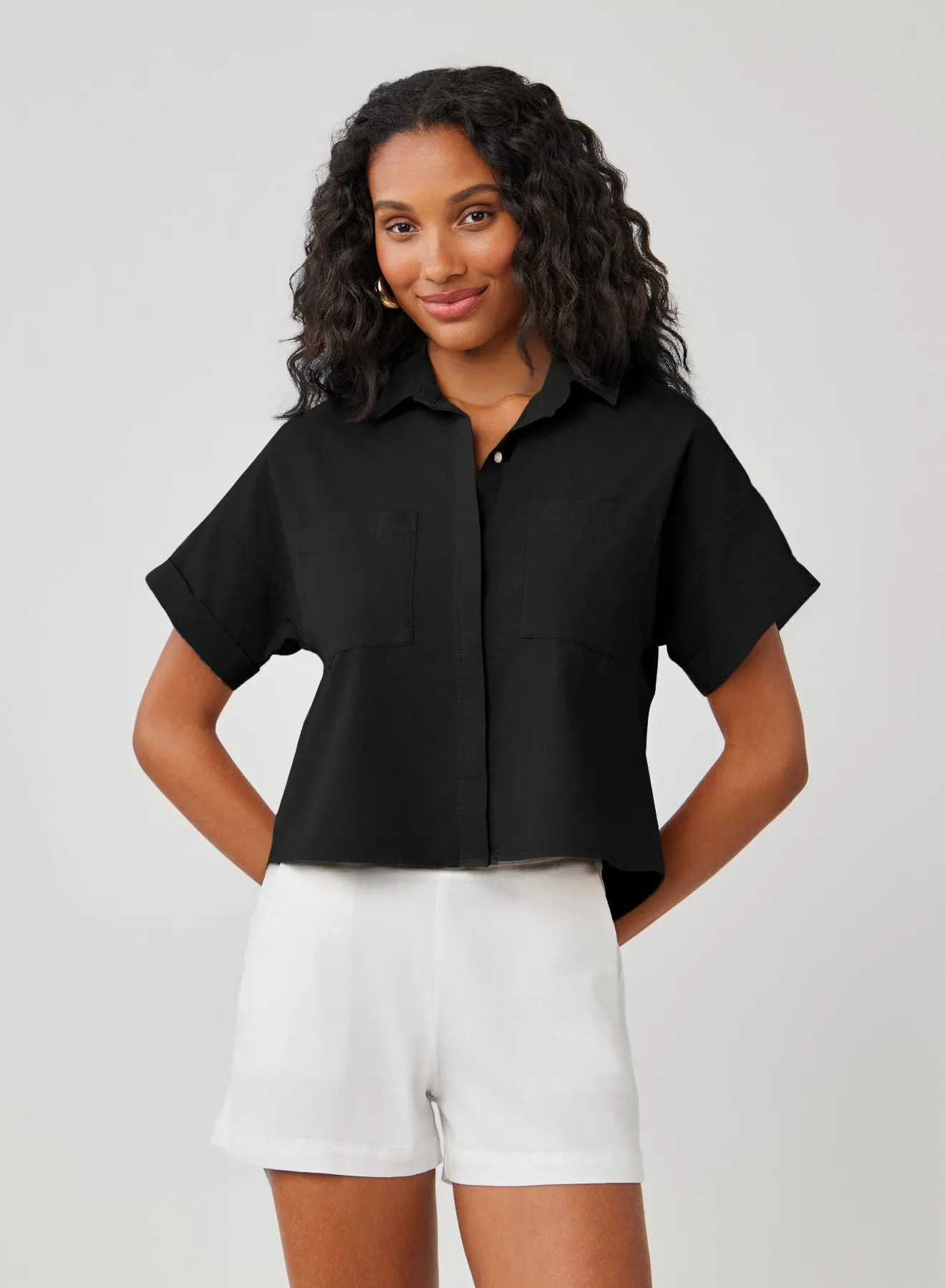 Boxy Two Pocket Short Sleeve Shirt- Black sold by Bella Dahl