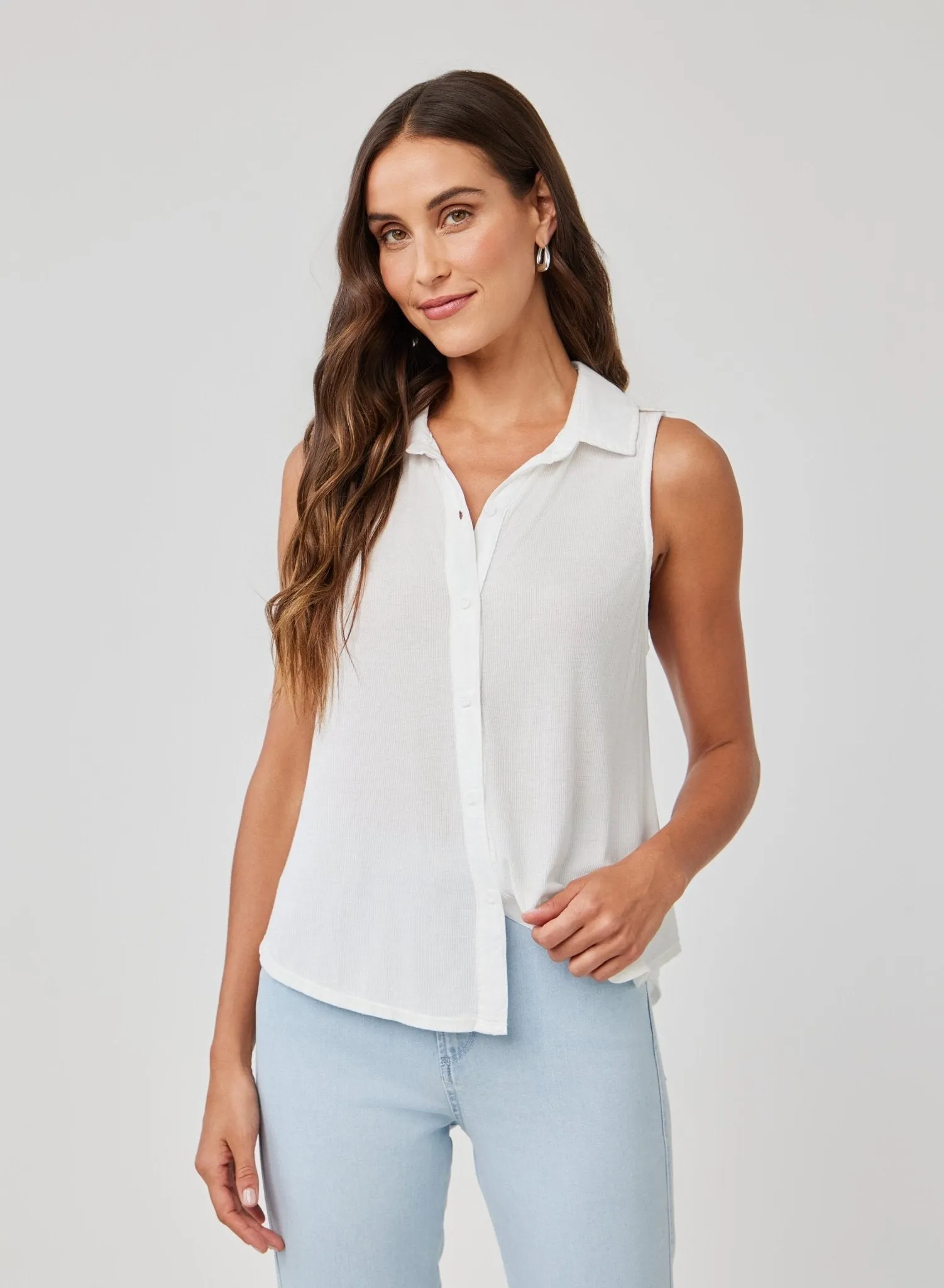 Mixed Sleeveless Button Down - White sold by Bella Dahl