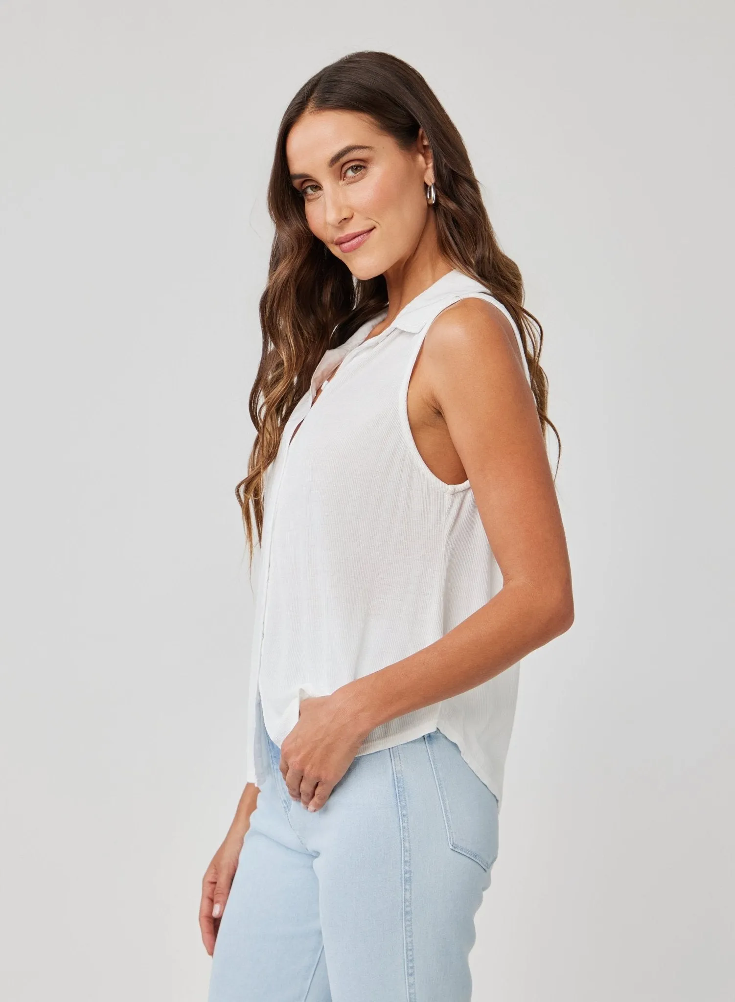 Mixed Sleeveless Button Down - White sold by Bella Dahl product image thumbnail 3