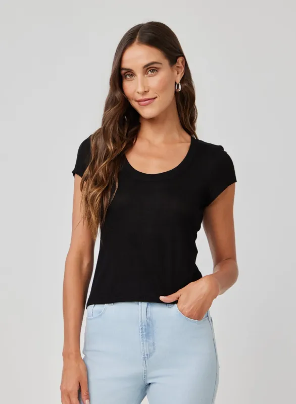 Wide Scoop Neck Tee - Black sold by Bella Dahl