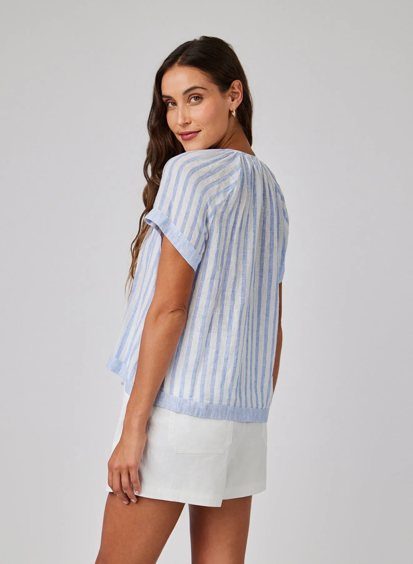 Short Sleeve Flowy Raglan Top - Blue Sky Stripe sold by Bella Dahl product image thumbnail 3
