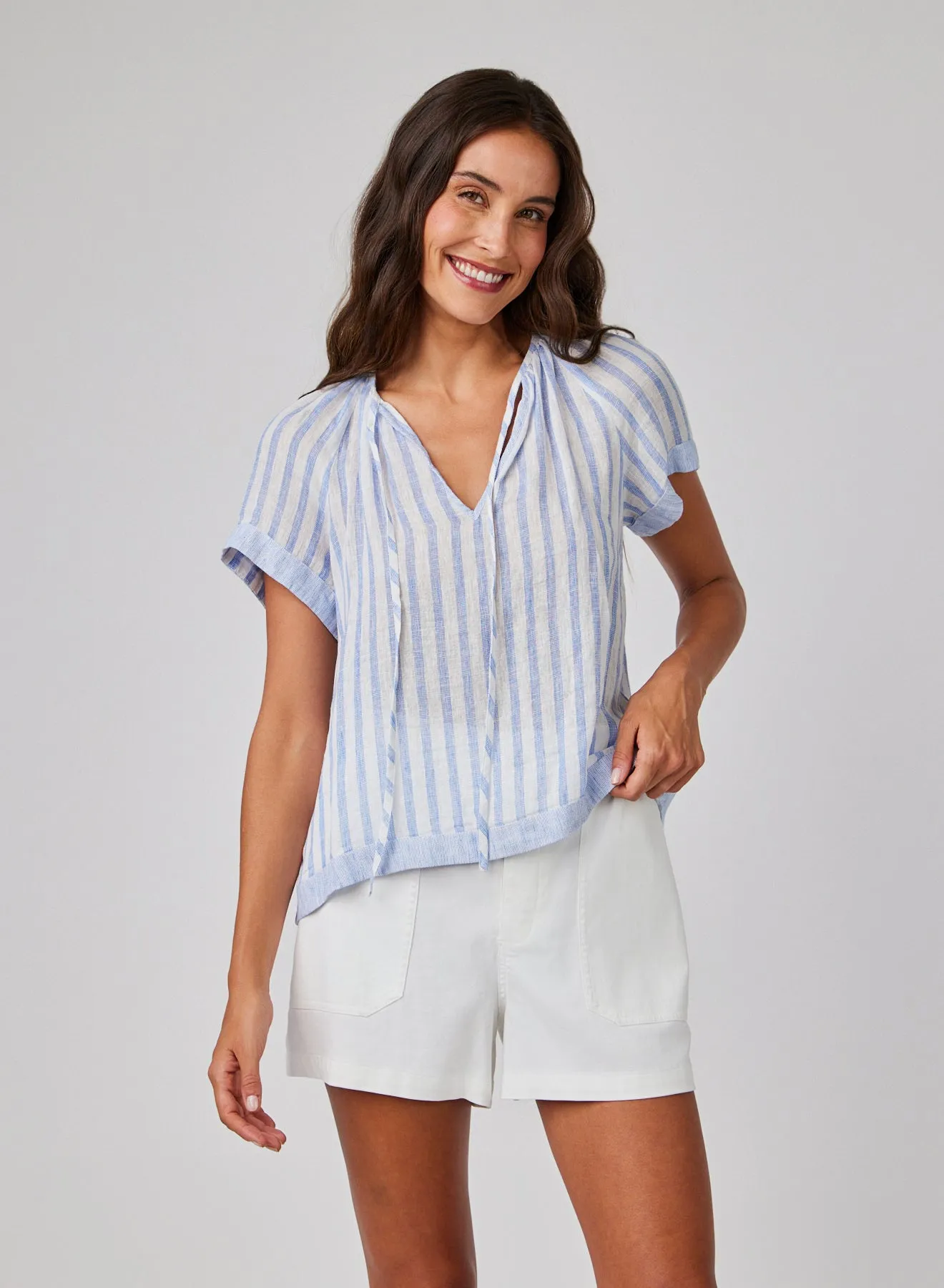 Short Sleeve Flowy Raglan Top - Blue Sky Stripe sold by Bella Dahl