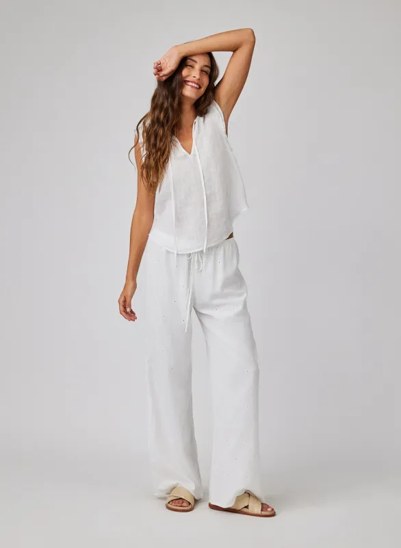 Embroidery Wide Leg Pant - White sold by Bella Dahl