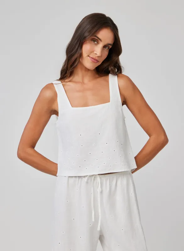 Square Neck Button Back Tank - White sold by Bella Dahl