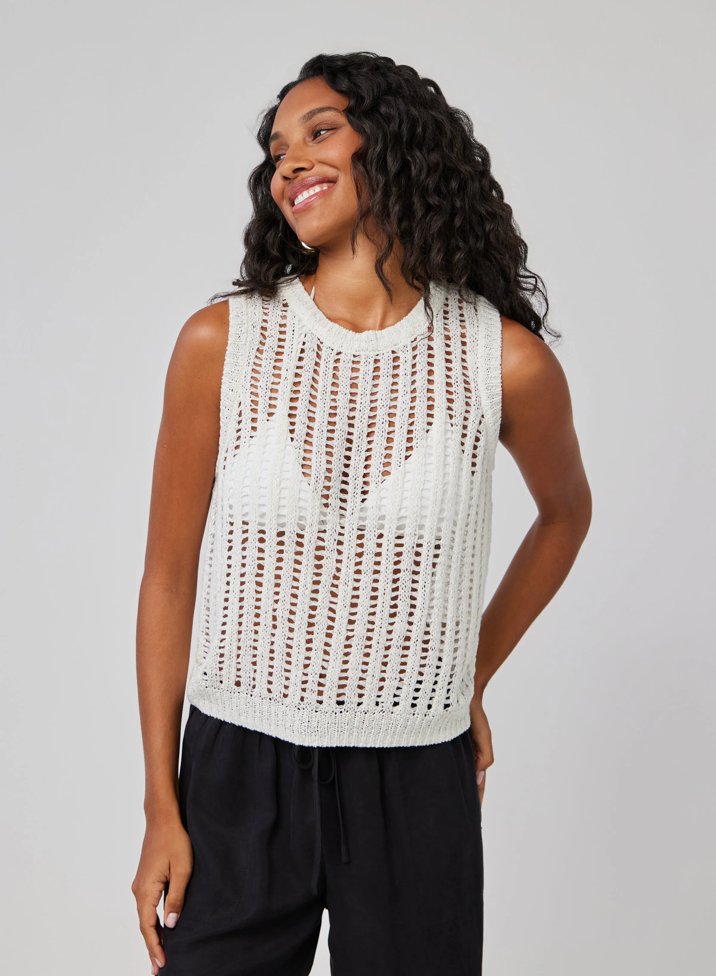 Sleeveless Open Knit Sweater - White sold by Bella Dahl