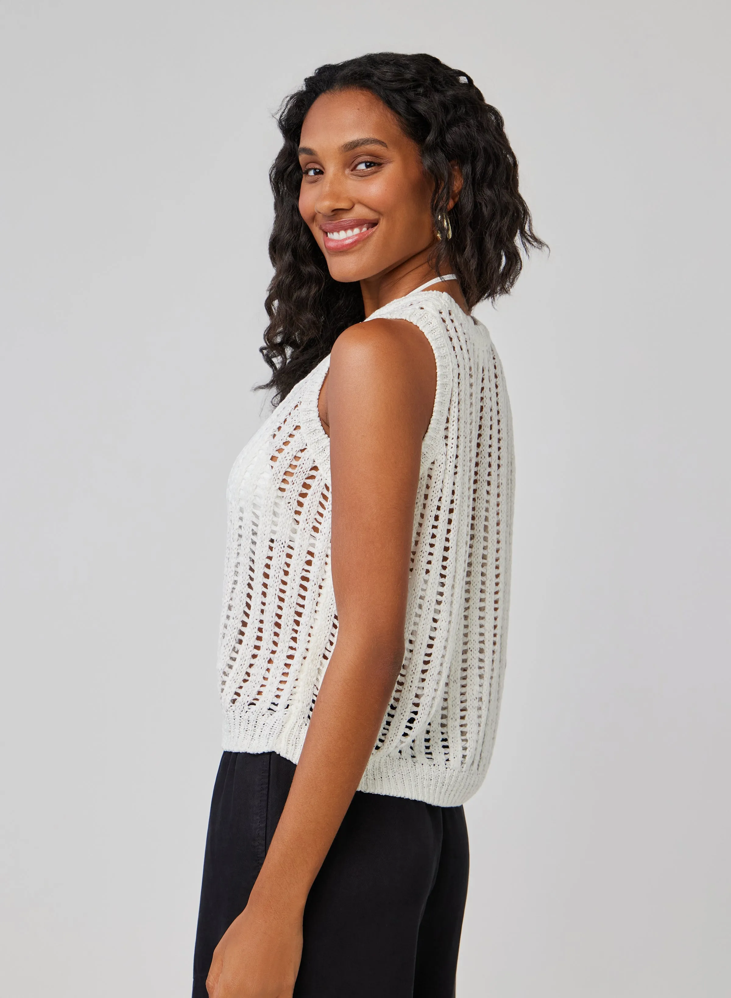 Sleeveless Open Knit Sweater - White sold by Bella Dahl product image thumbnail 3