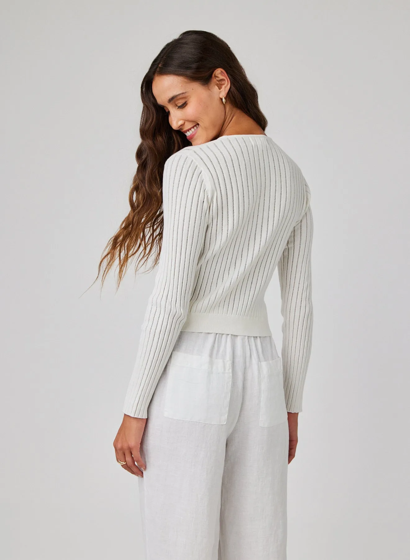 Fitted V-Neck Cardigan - White sold by Bella Dahl product image thumbnail 3