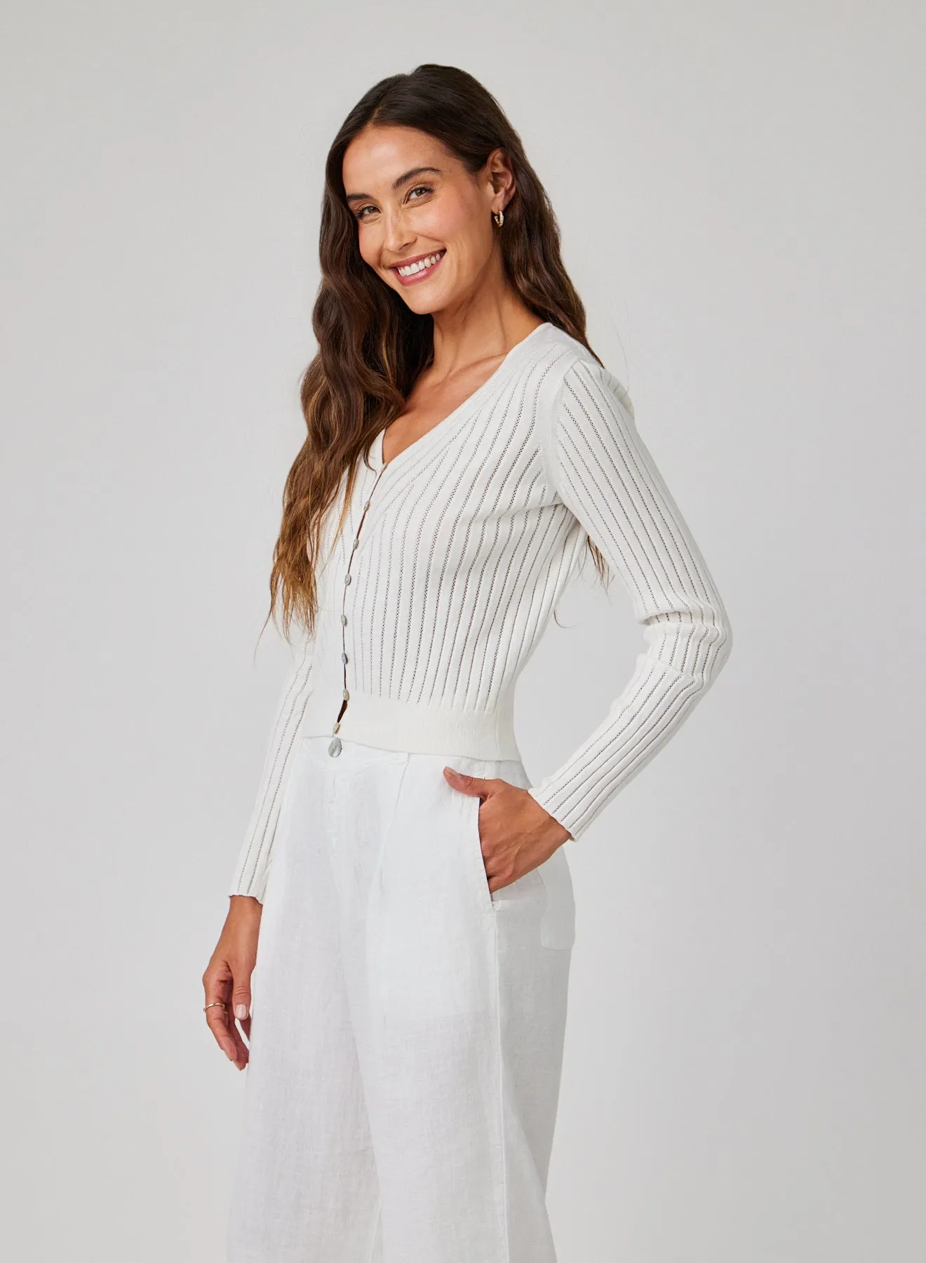 Fitted V-Neck Cardigan - White sold by Bella Dahl product image thumbnail 2