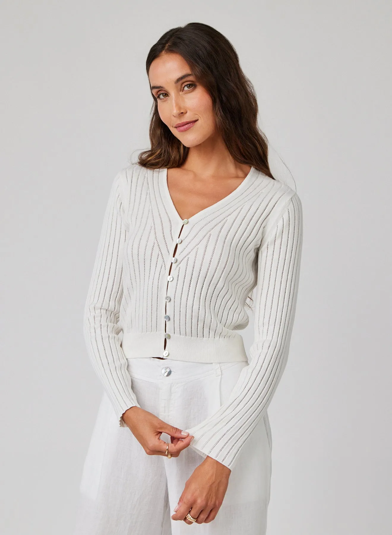 Fitted V-Neck Cardigan - White sold by Bella Dahl