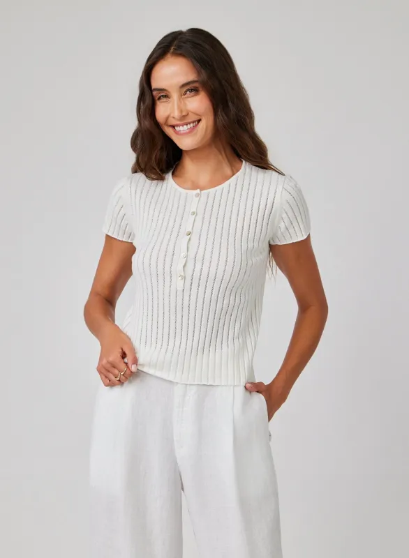 Cap Sleeve Henley - White sold by Bella Dahl