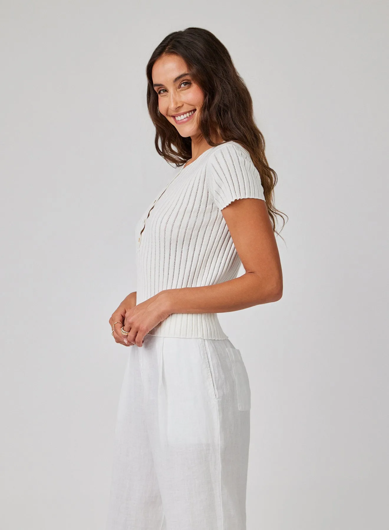 Cap Sleeve Henley - White sold by Bella Dahl product image thumbnail 2