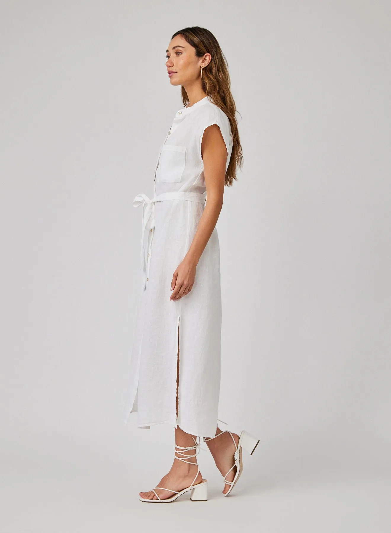 Linen Cap Sleeve Button Front Midi Dress - White sold by Bella Dahl product image thumbnail 3