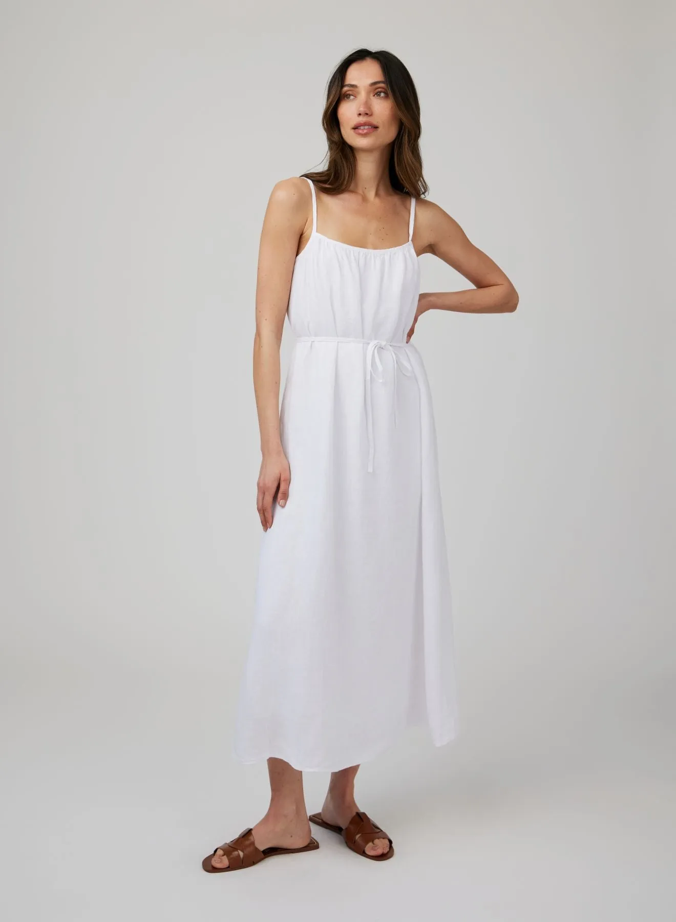 Linen Shirred Maxi Dress - White sold by Bella Dahl