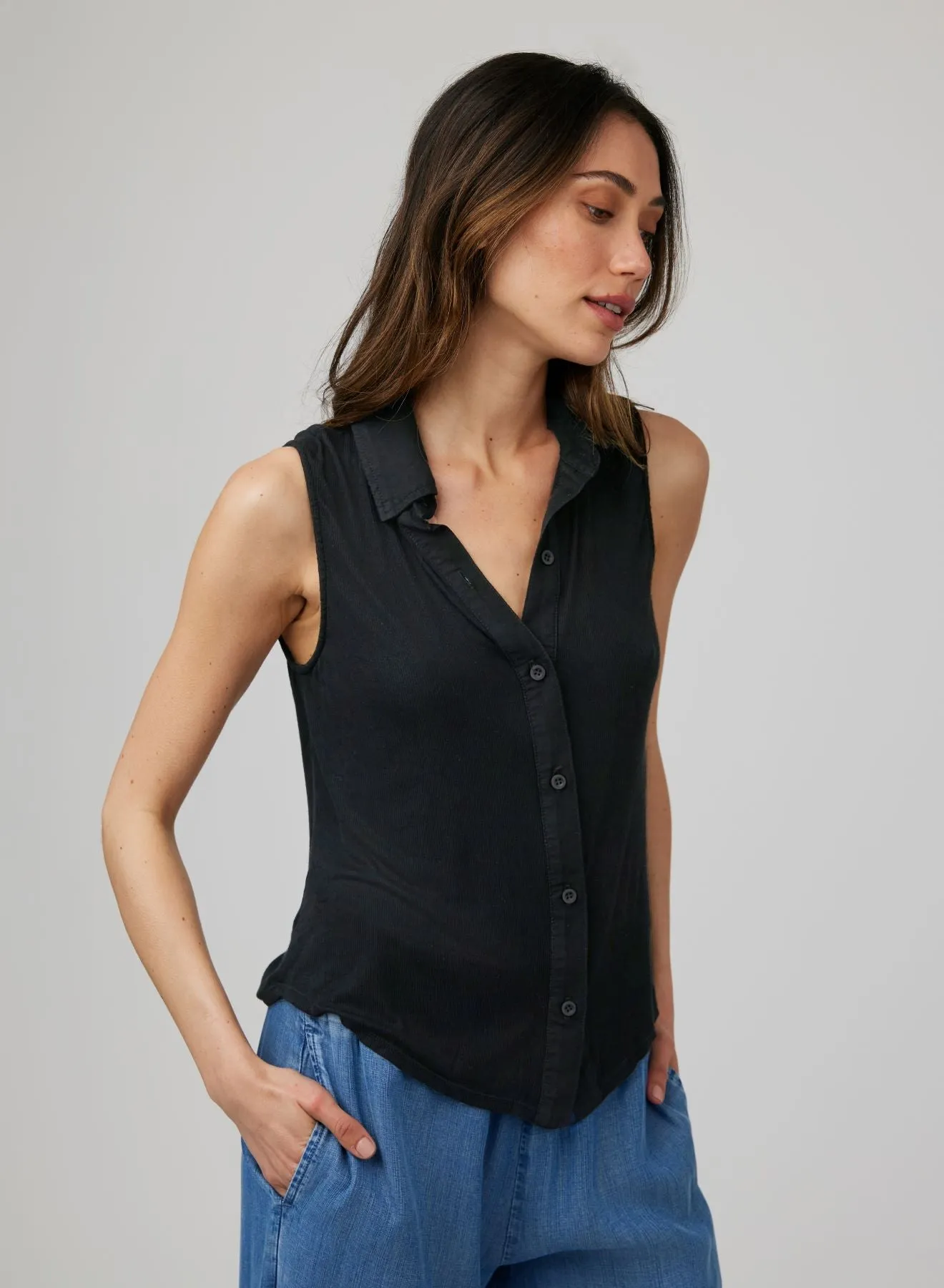 Mixed Sleeveless Button Down - Black sold by Bella Dahl product image thumbnail 2