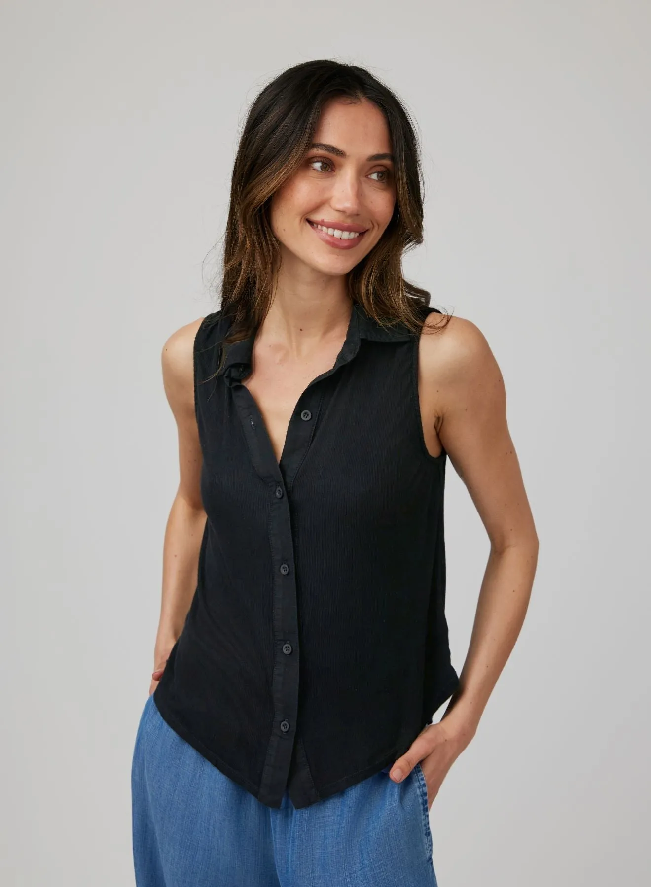 Mixed Sleeveless Button Down - Black sold by Bella Dahl
