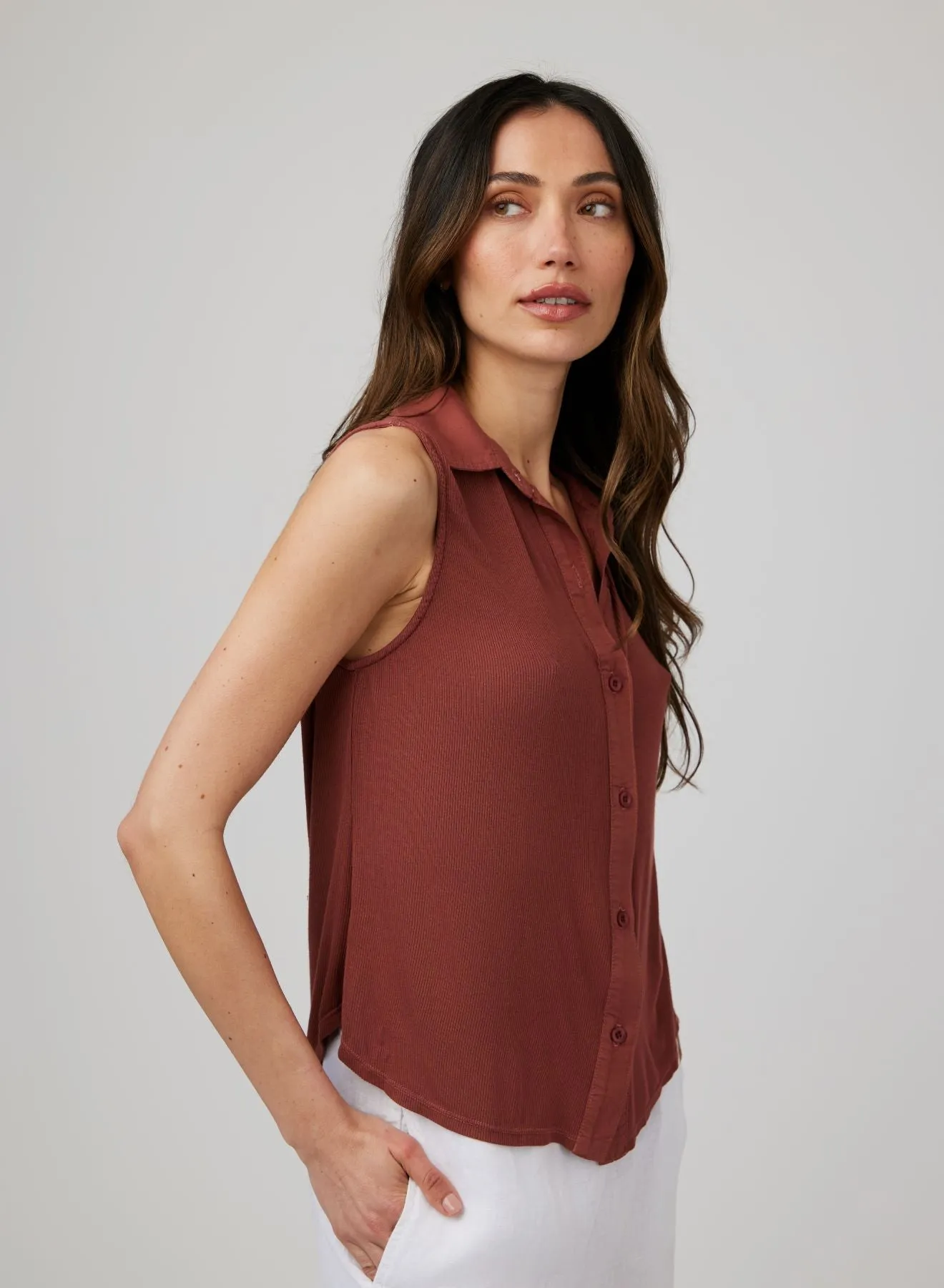 Mixed Sleeveless Button Down - Beachwood sold by Bella Dahl product image thumbnail 2