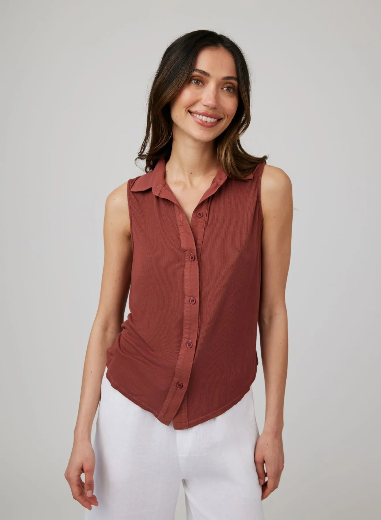 Mixed Sleeveless Button Down - Beachwood sold by Bella Dahl