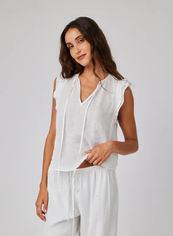 Linen Ruffle Sleeve Top - White sold by Bella Dahl