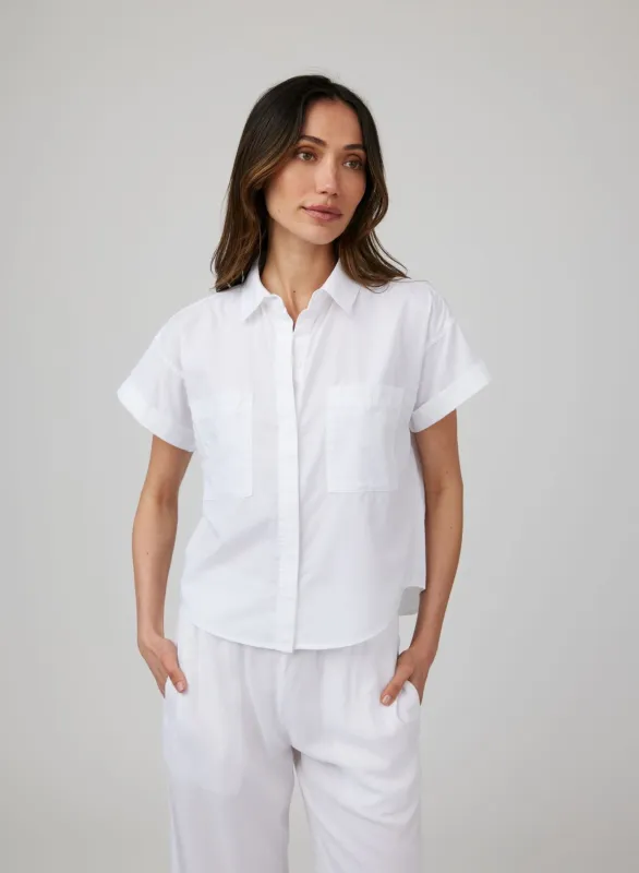 Boxy Two Pocket Short Sleeve Shirt - White sold by Bella Dahl