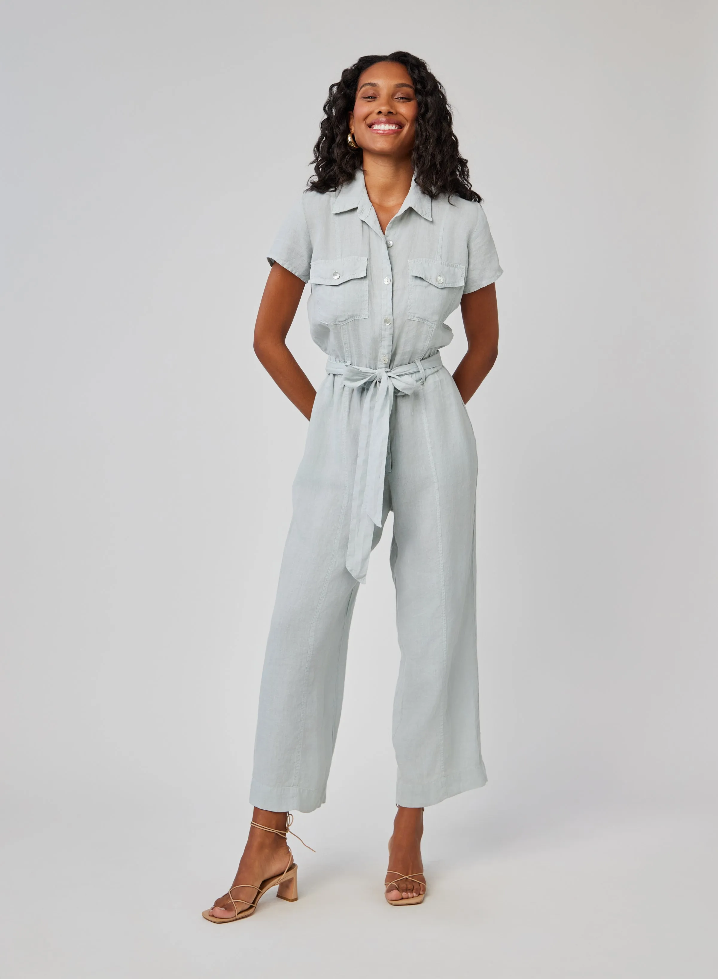 Linen Seamed Jumpsuit - Muted Sage sold by Bella Dahl