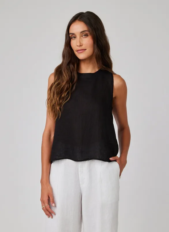 Linen Sleeveless Button Back Top - Black sold by Bella Dahl