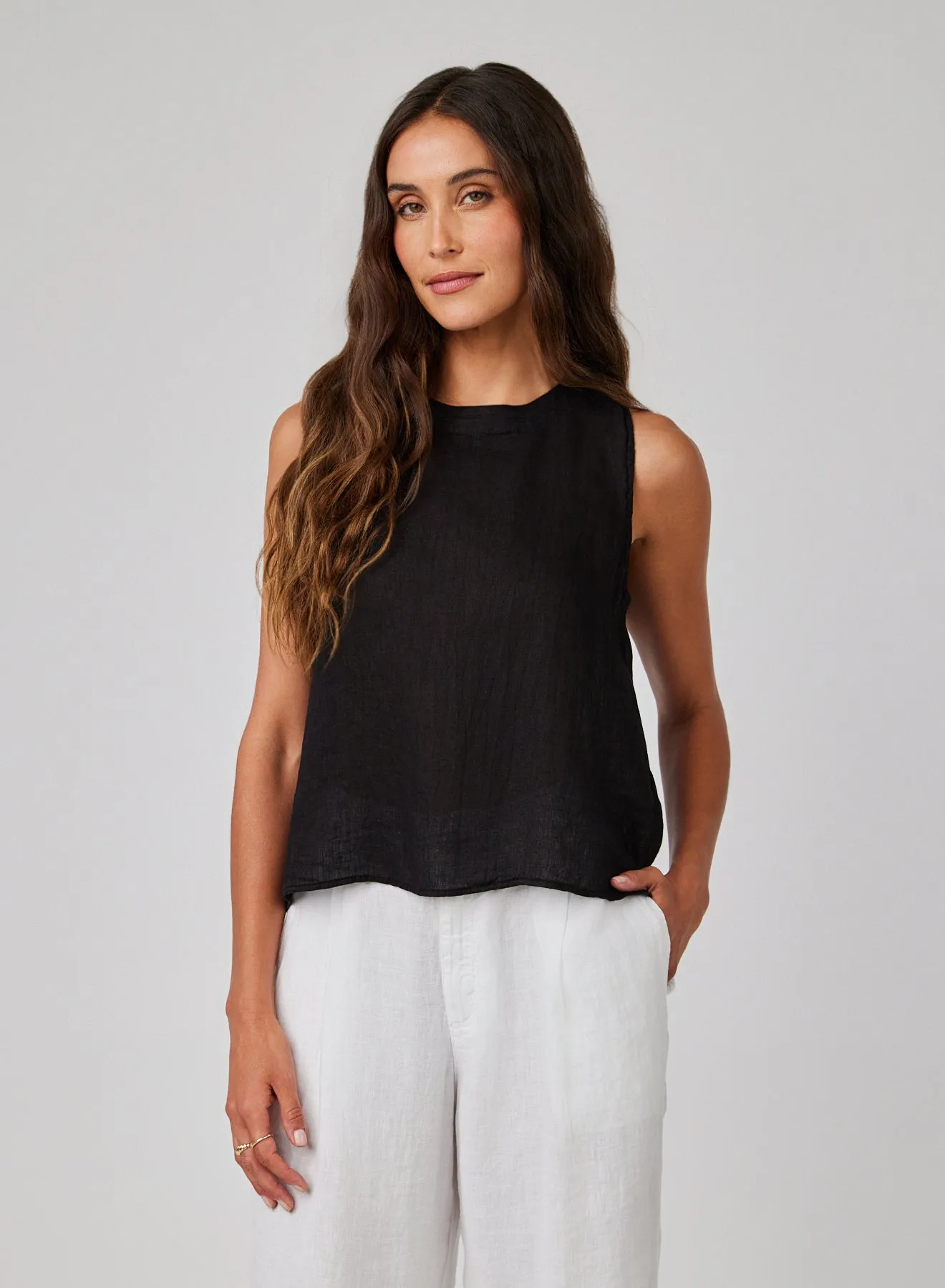 Linen Sleeveless Button Back Top - Black sold by Bella Dahl