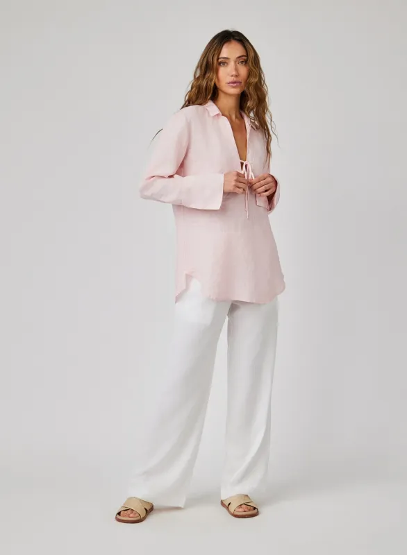 Linen Tie Neck Tunic - Pastel Pink sold by Bella Dahl