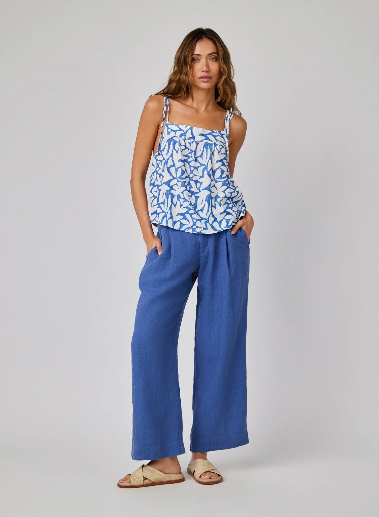 Linen Pleated Wide Leg Ankle Pant - Antique Indigo sold by Bella Dahl