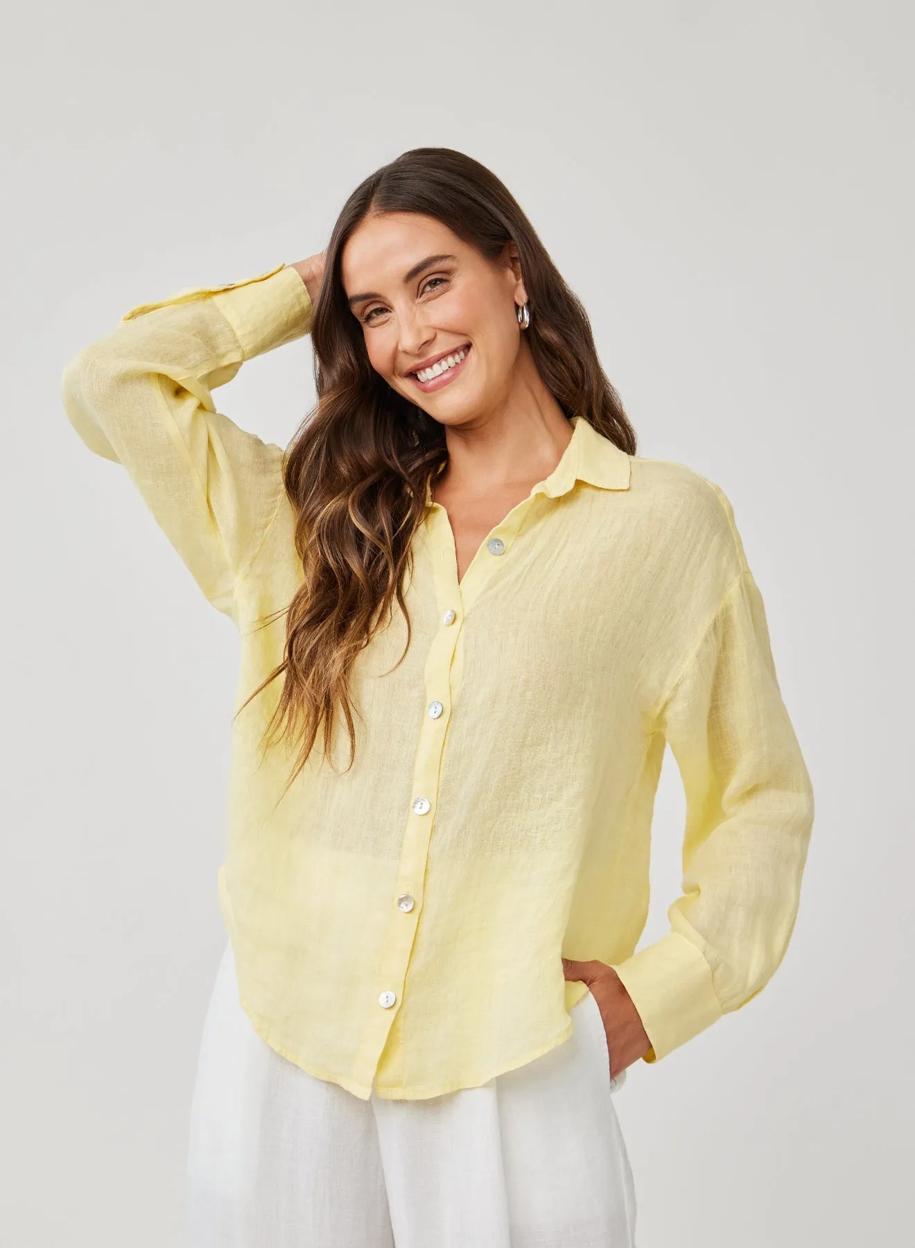 Linen Boyfriend Button Down - Dahlia Yellow sold by Bella Dahl