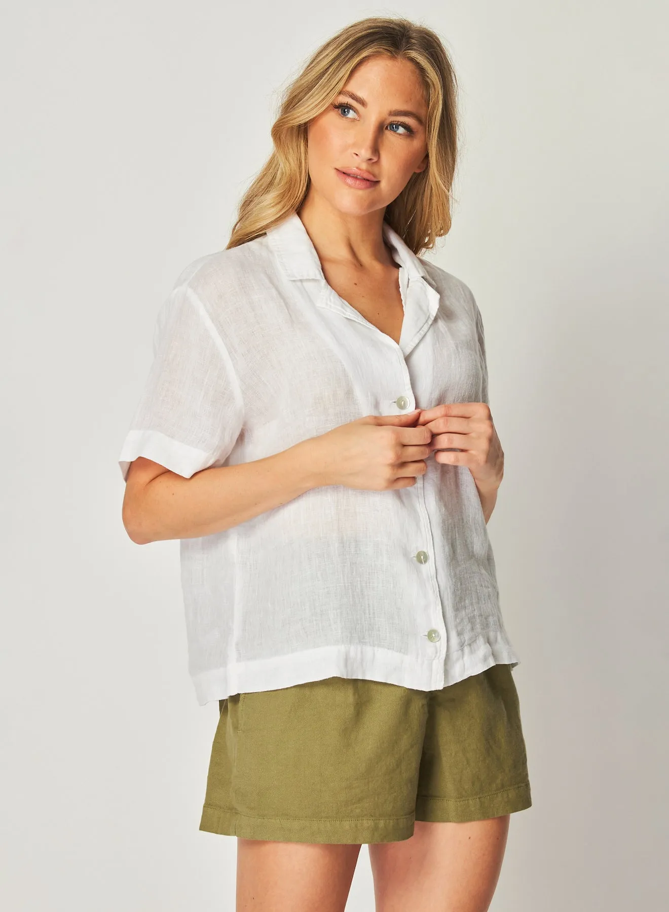 Linen Short Sleeve Flowy Button Down - White sold by Bella Dahl product image thumbnail 3