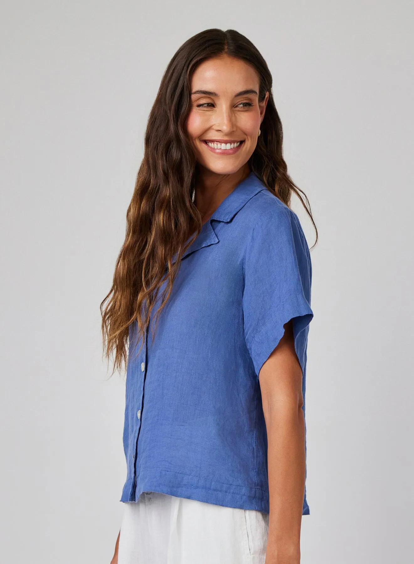 Linen Short Sleeve Flowy Button Down - Antique Indigo sold by Bella Dahl product image thumbnail 3