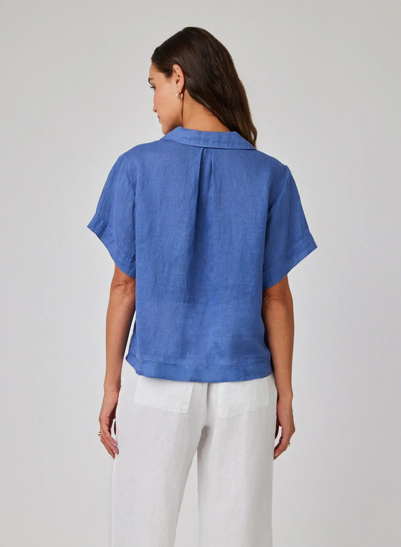 Linen Short Sleeve Flowy Button Down - Antique Indigo sold by Bella Dahl product image thumbnail 2