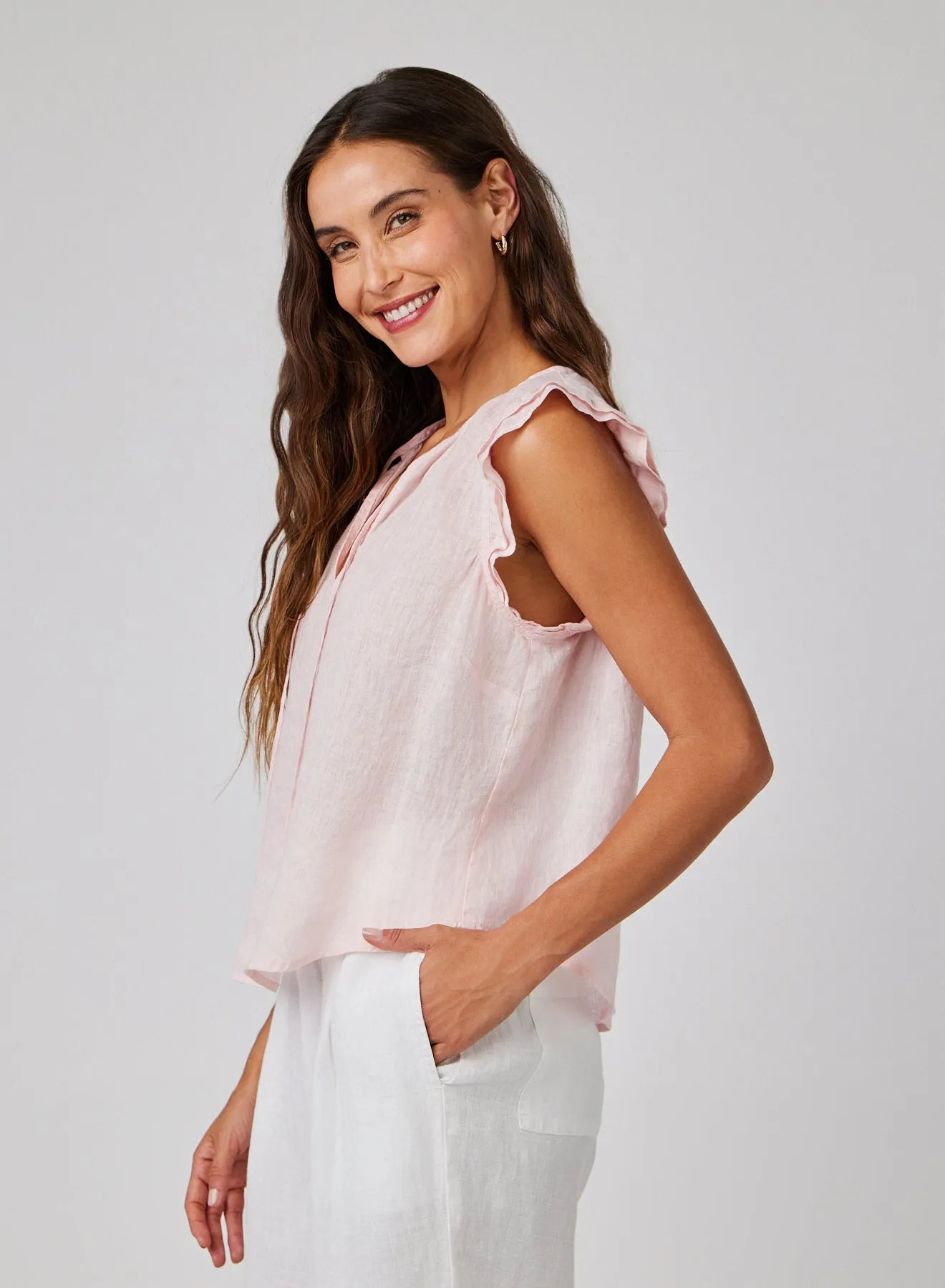 Linen Ruffle Sleeve Top - Pastel Pink sold by Bella Dahl product image thumbnail 3