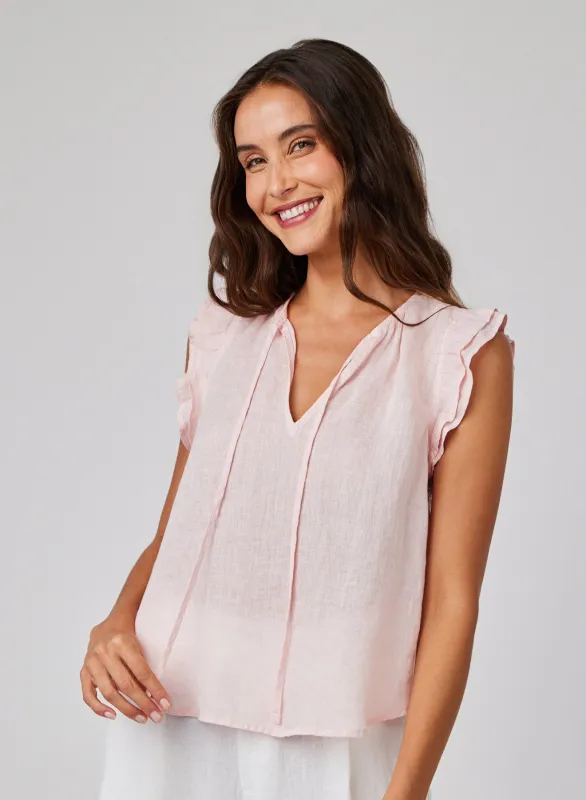 Linen Ruffle Sleeve Top - Pastel Pink sold by Bella Dahl
