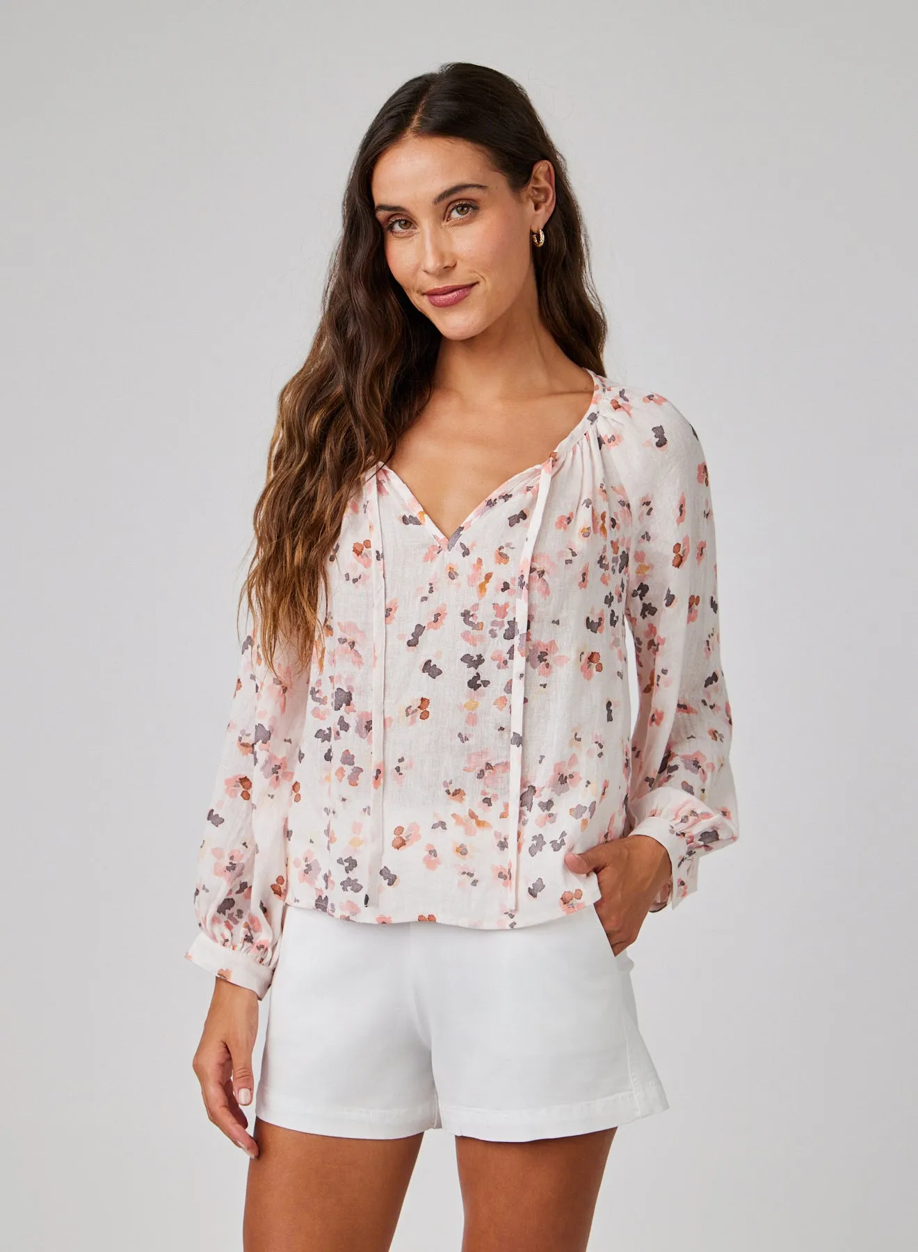 Shirred Raglan Tie Front Blouse - Hana Floral Print sold by Bella Dahl
