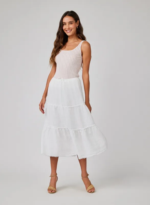 Linen Frayed Tiered Skirt - White sold by Bella Dahl