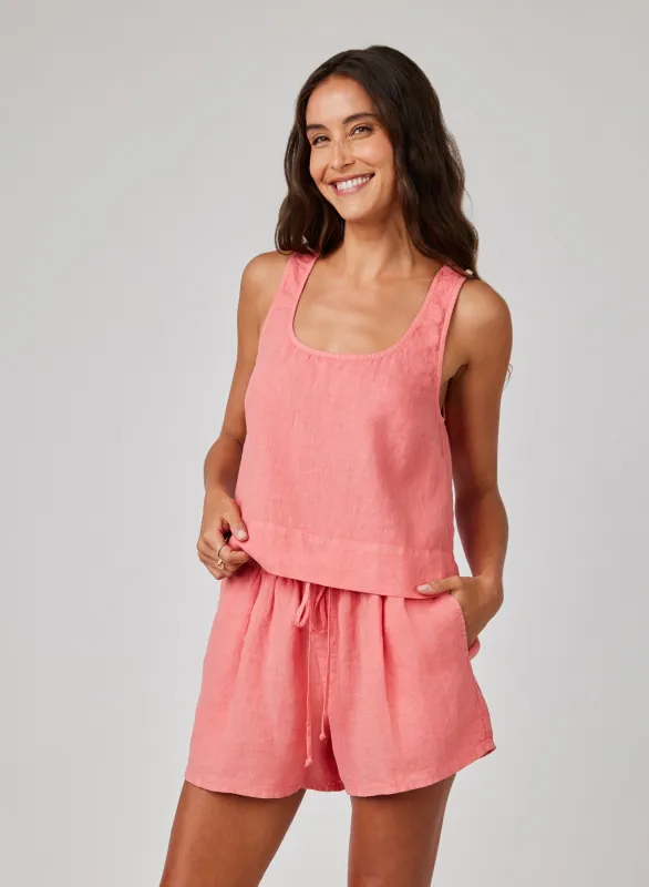 Linen Scoop Neck Tank - Camellia Coral sold by Bella Dahl