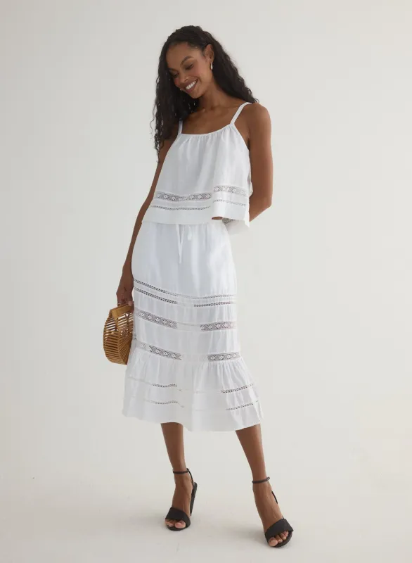 Lattice Lace Trim Tiered Skirt - White sold by Bella Dahl