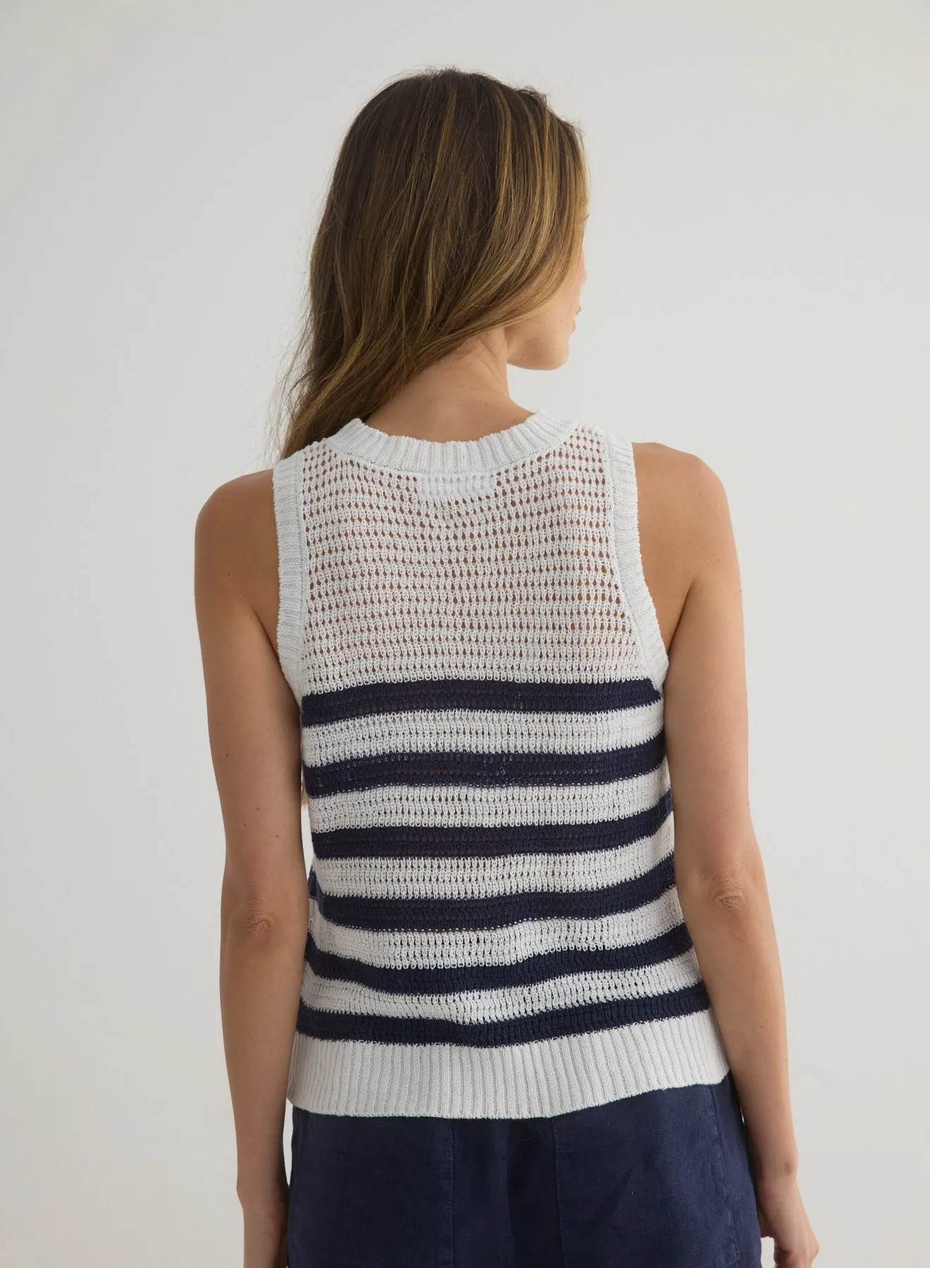 Sleeveless Crew Neck Top - Navy & White Stripe sold by Bella Dahl product image thumbnail 3