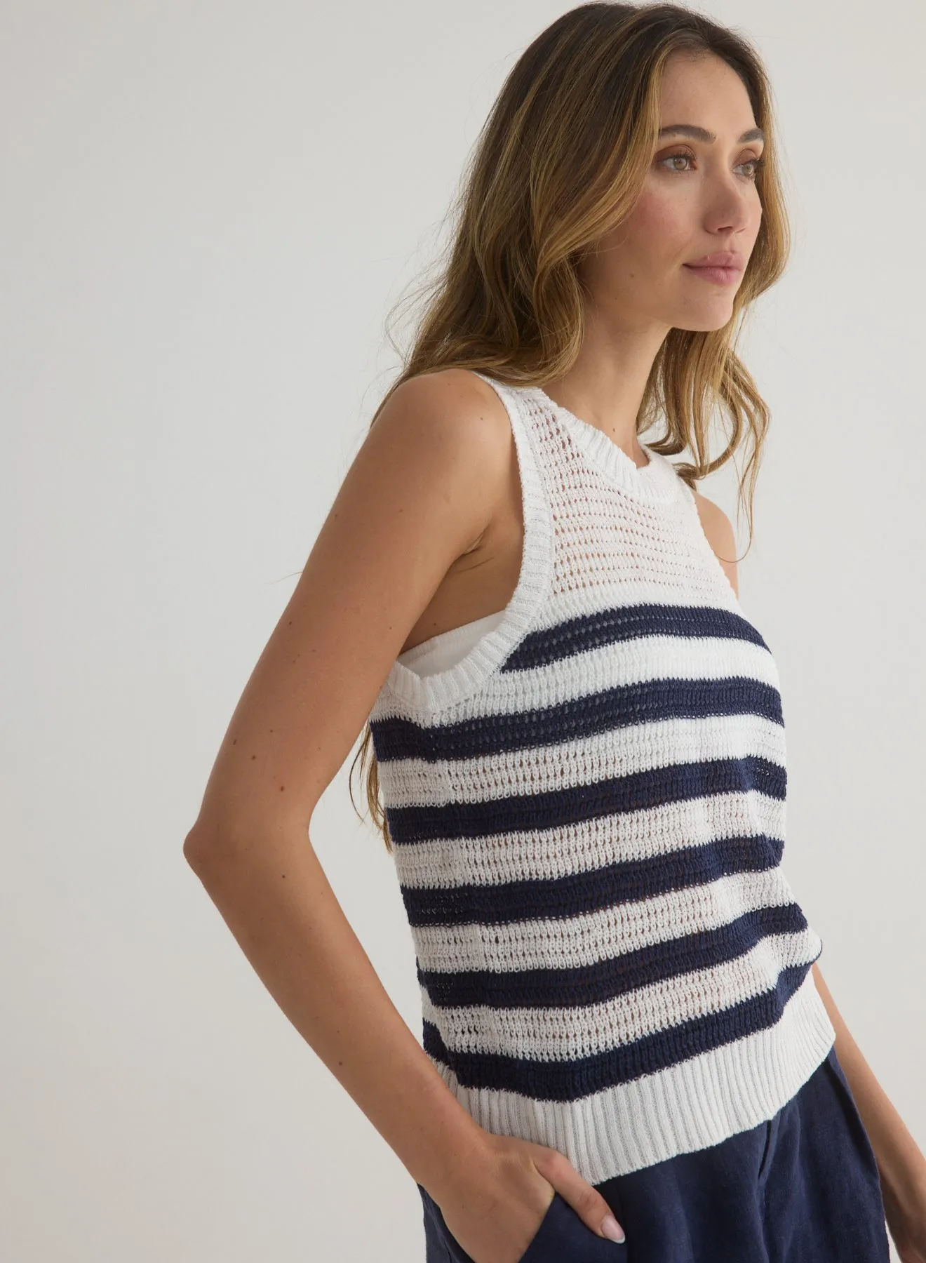 Sleeveless Crew Neck Top - Navy & White Stripe sold by Bella Dahl product image thumbnail 2