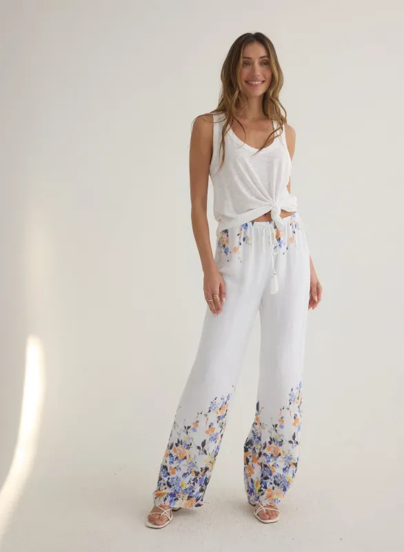 Wide Leg Pant With Drawcord - Border Floral Print sold by Bella Dahl