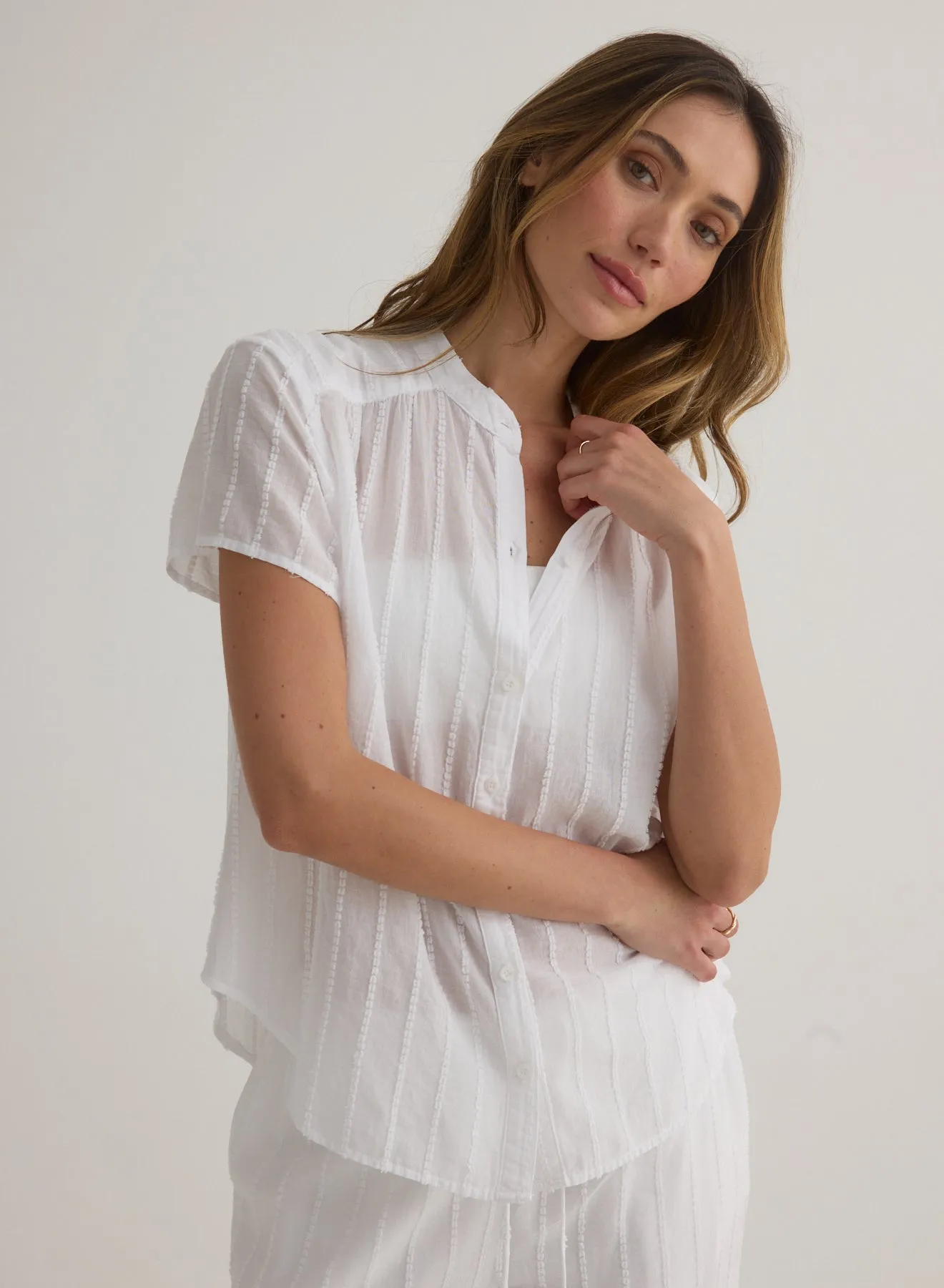Short Sleeve Shirred Top - White sold by Bella Dahl