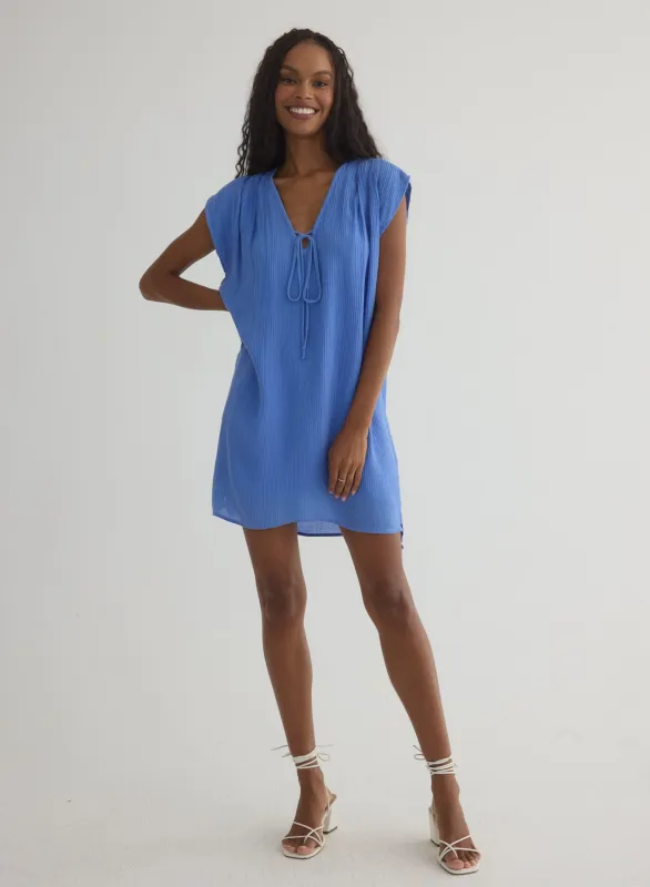 Tie Front V-Neck Mini Dress - Portofino Blue sold by Bella Dahl