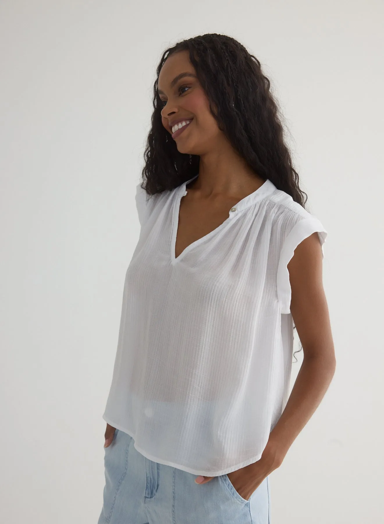 Shirred Pullover Cap Sleeve - White sold by Bella Dahl product image thumbnail 2