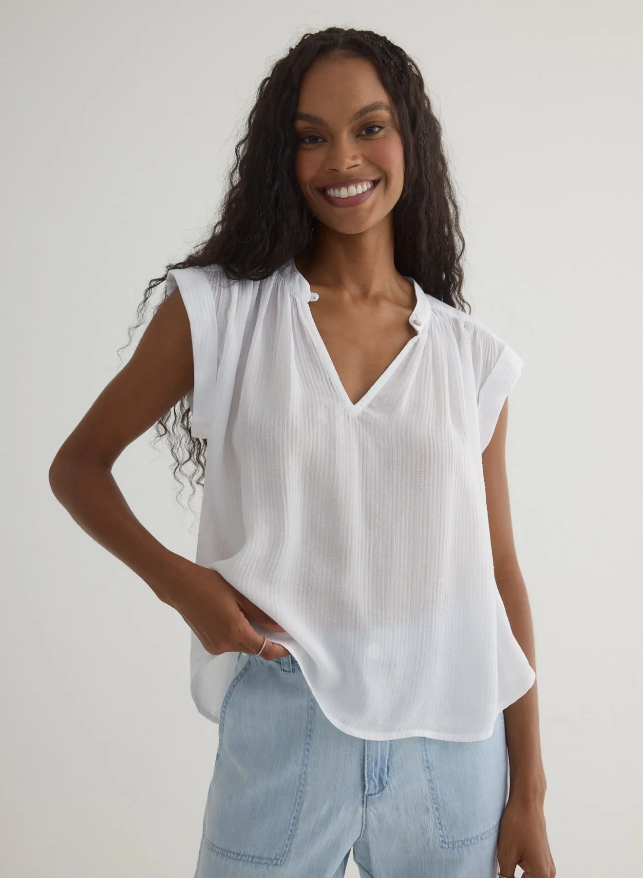 Shirred Pullover Cap Sleeve - White sold by Bella Dahl