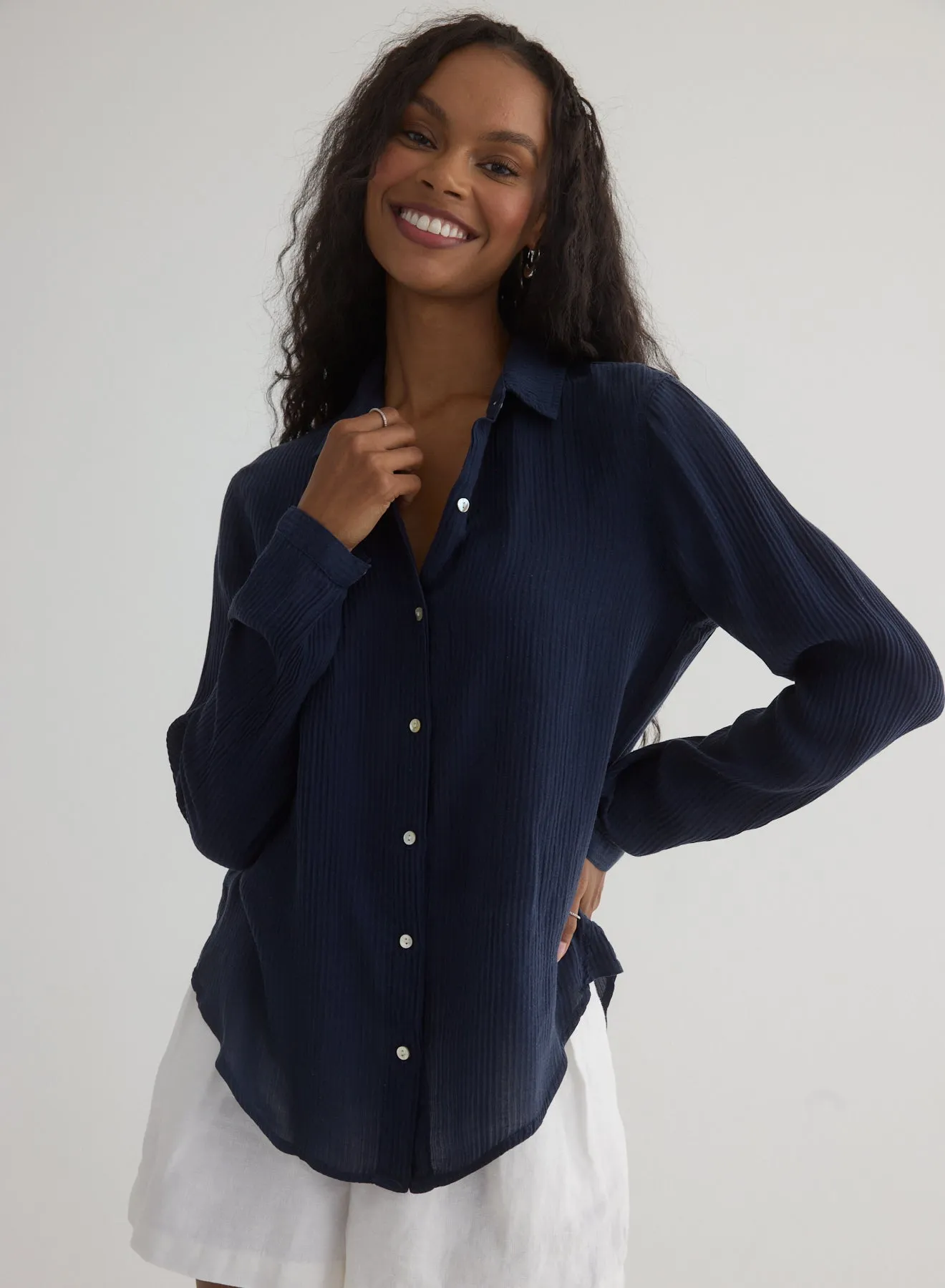 Clean Front Button Down - Italian Navy sold by Bella Dahl