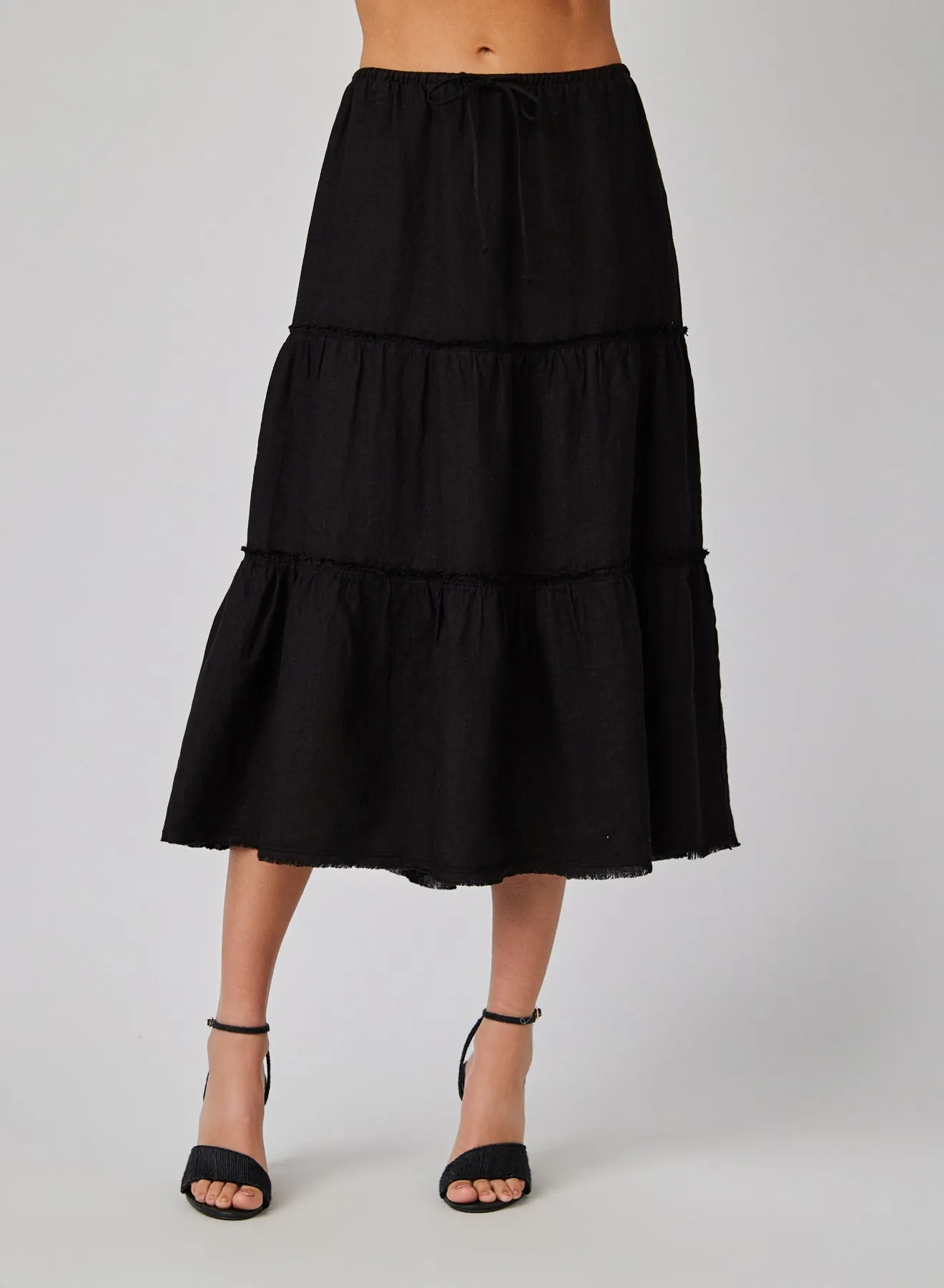Linen Frayed Tiered Skirt - Black sold by Bella Dahl product image thumbnail 2